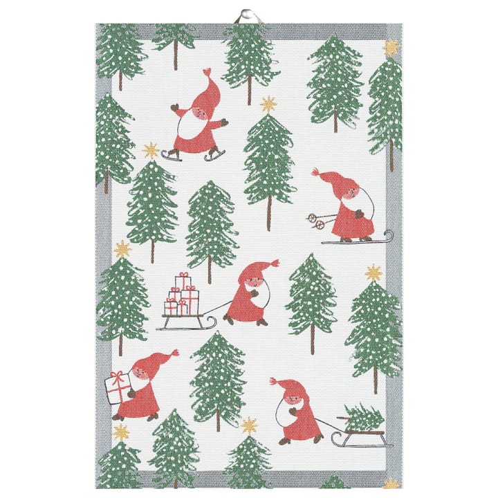 Tomtesprång keukenhanddoek 40x60 cm - Wit-groen-rood - Ekelund Linneväveri