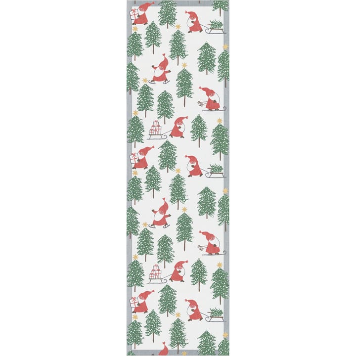 Tomtesprång tafelloper 35x120 cm - Wit-groen-rood - Ekelund Linneväveri
