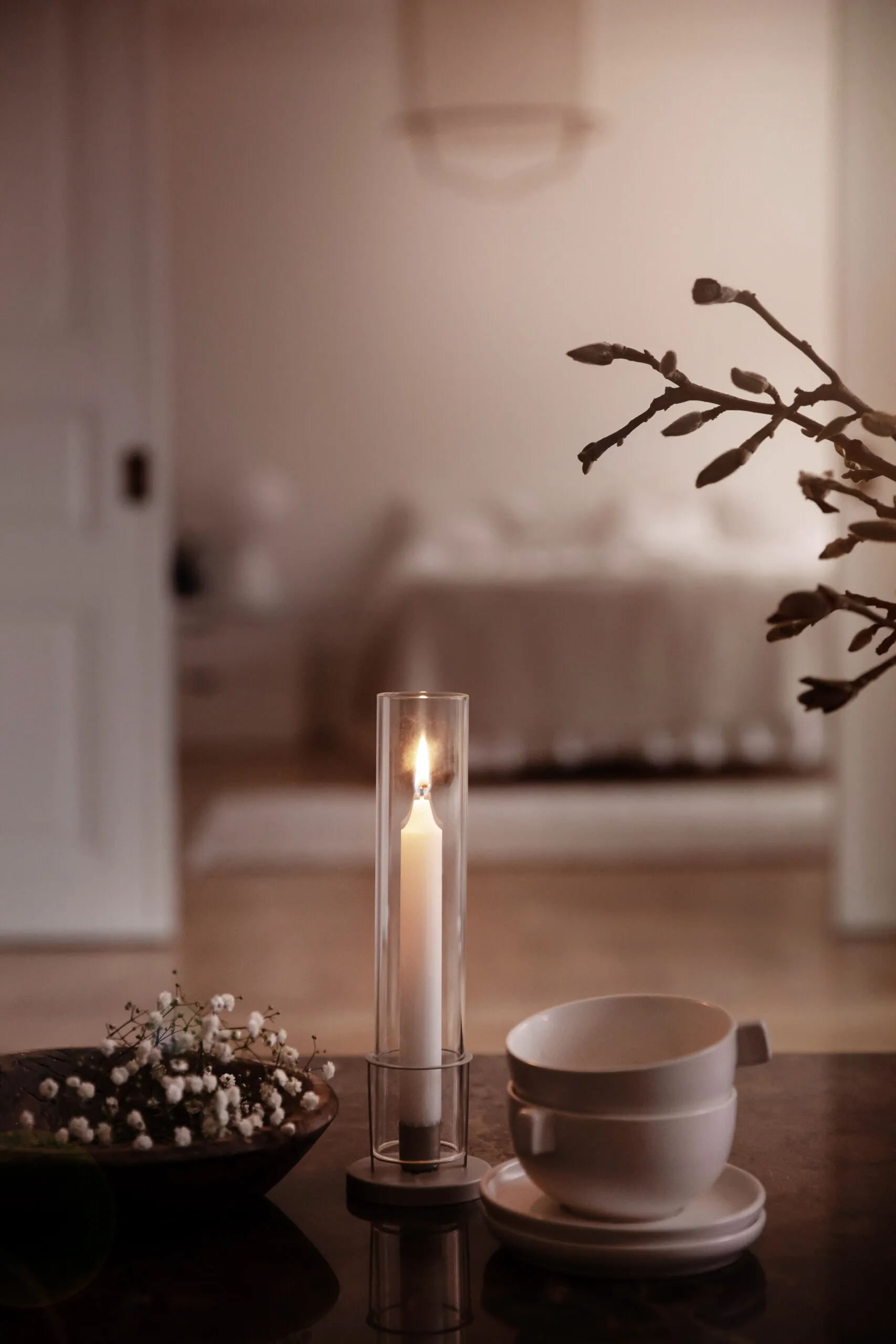 Ernst kandelaar smalle glazen cilinder, Beige ERNST