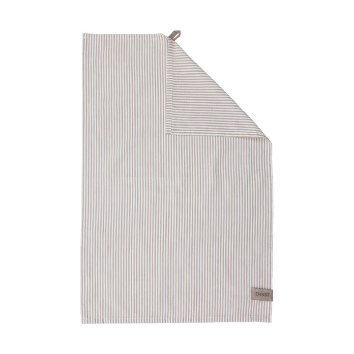 Ernst keukendoek smal gestreept 47x70 cm - Beige-witte rand - ERNST