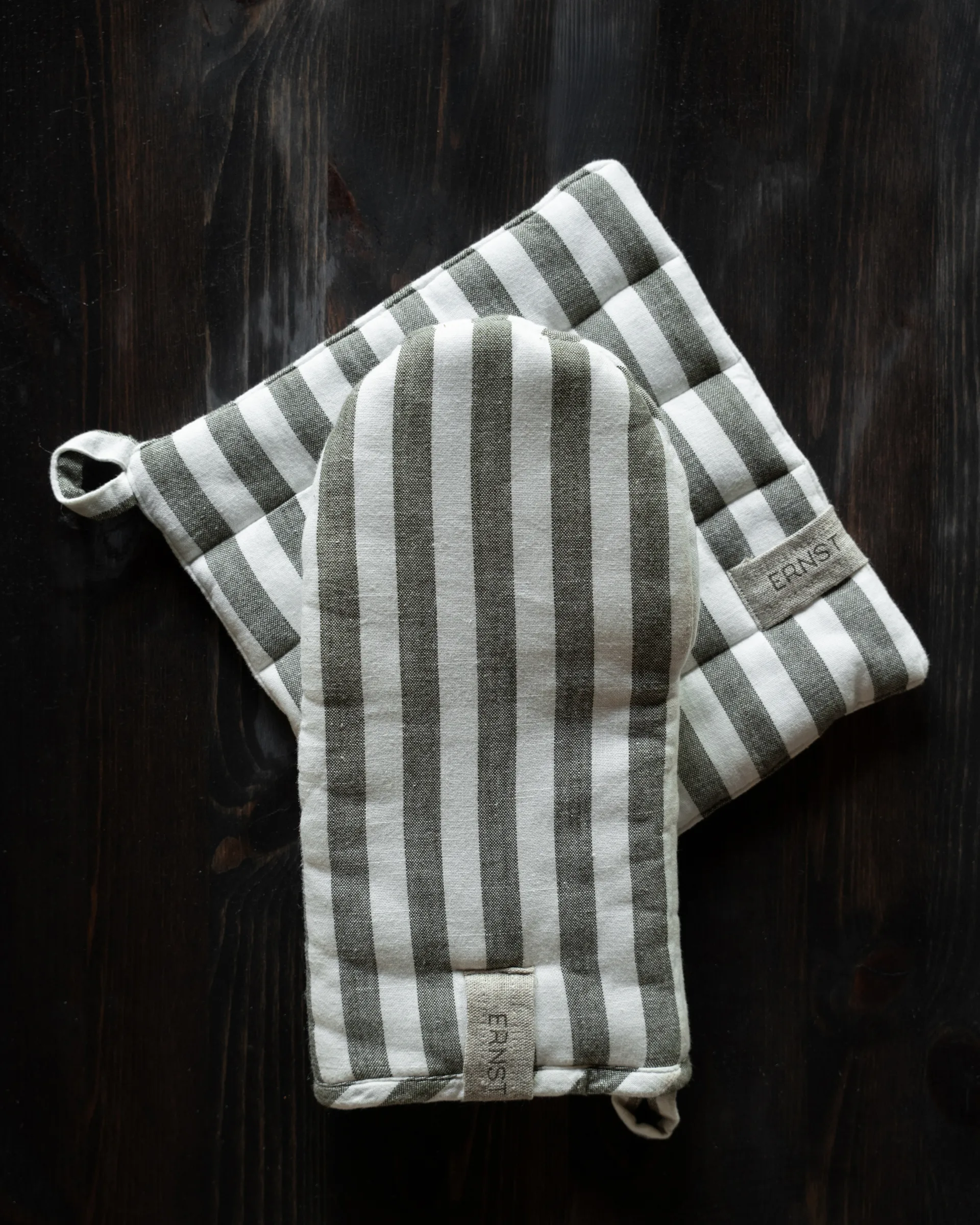 Ernst pannenlap brede streep 23x25 cm, Saliegroen-wit ERNST