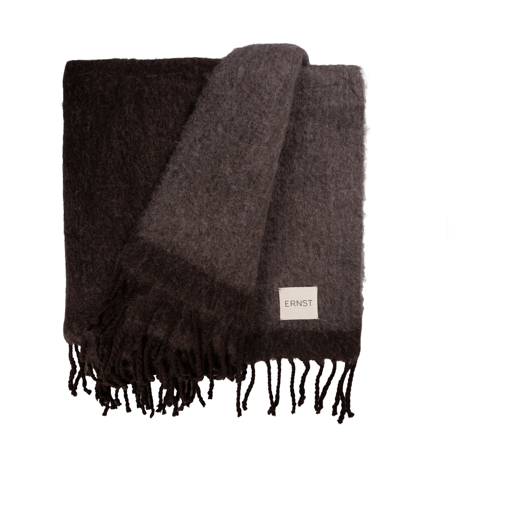 Ernst plaid met franjes 130x170 cm, Donkerbruin-bruin ERNST