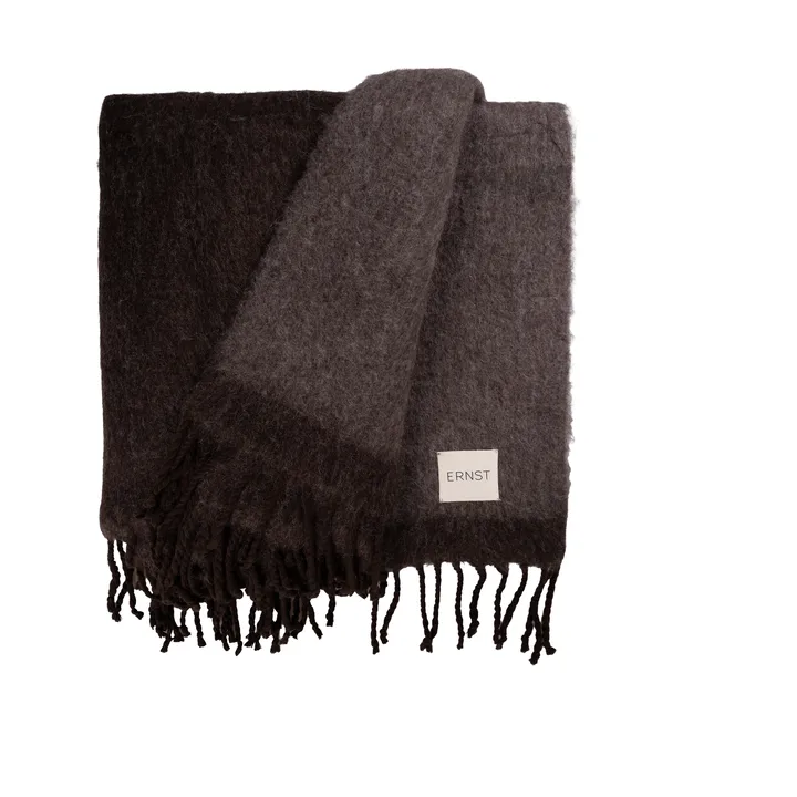 Ernst plaid met franjes 130x170 cm - Donkerbruin-bruin - ERNST