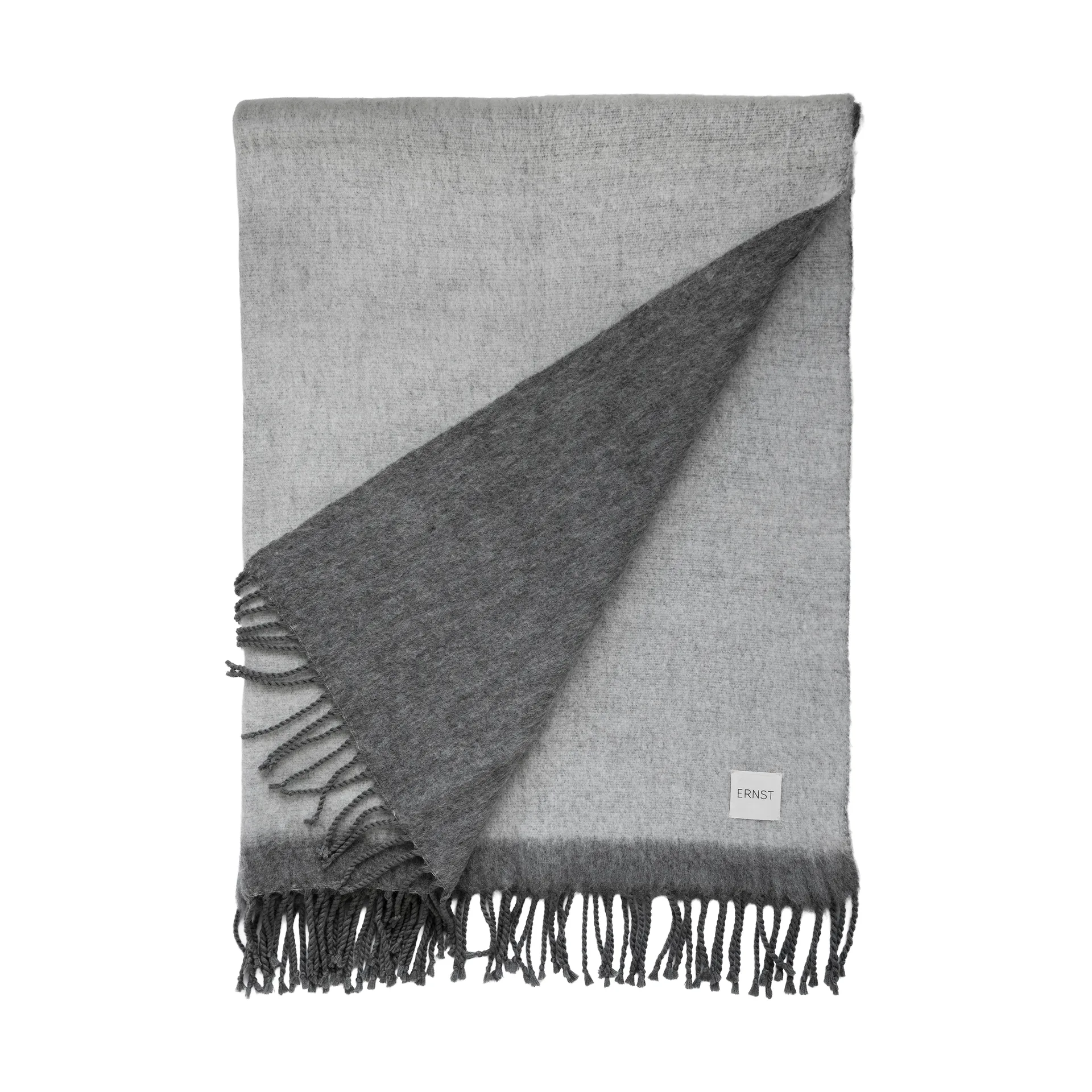Ernst plaid met franjes 130x170 cm, Donkergrijs-wit ERNST