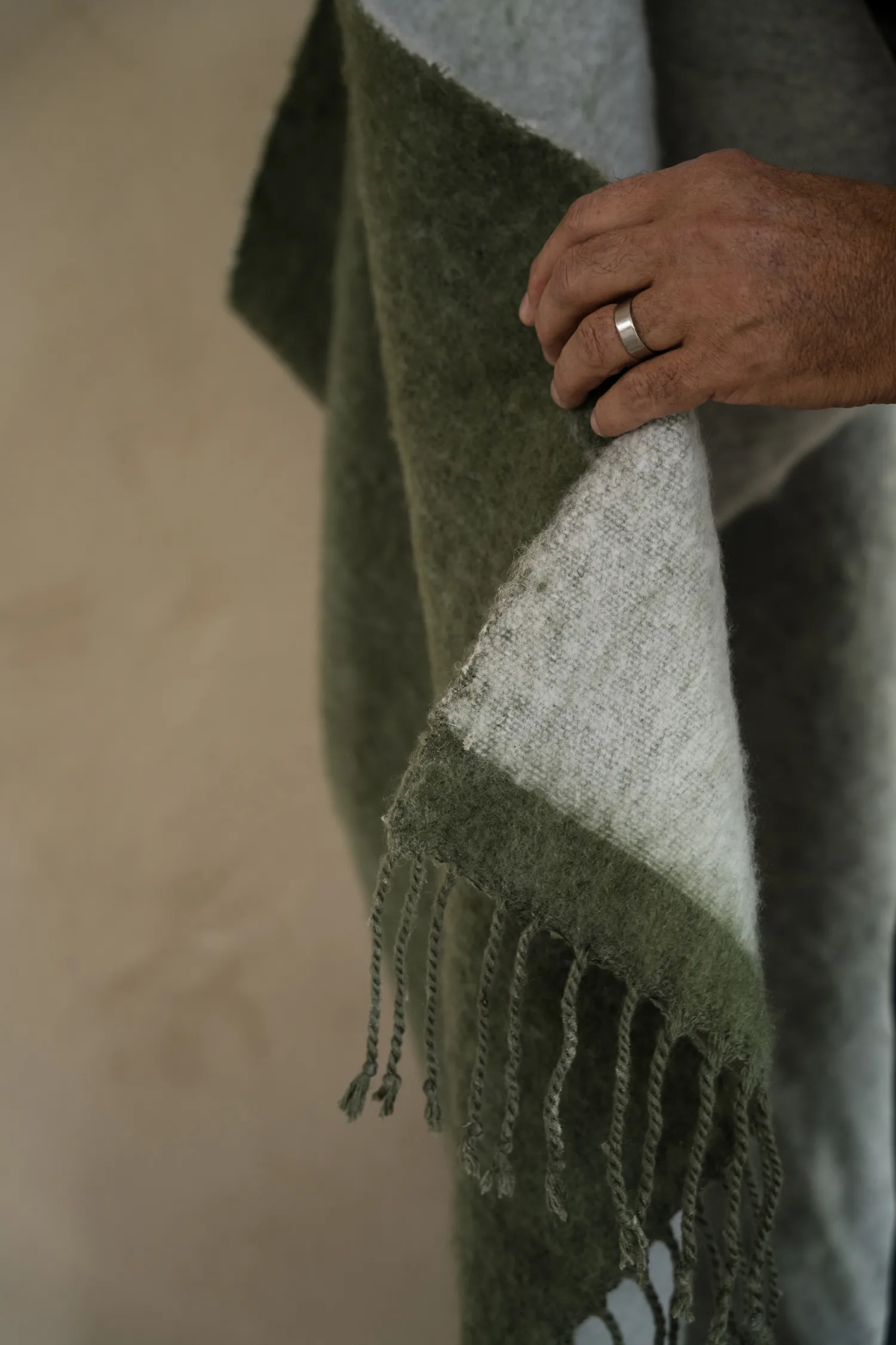 Ernst plaid met franjes 130x170 cm, Groen-wit ERNST