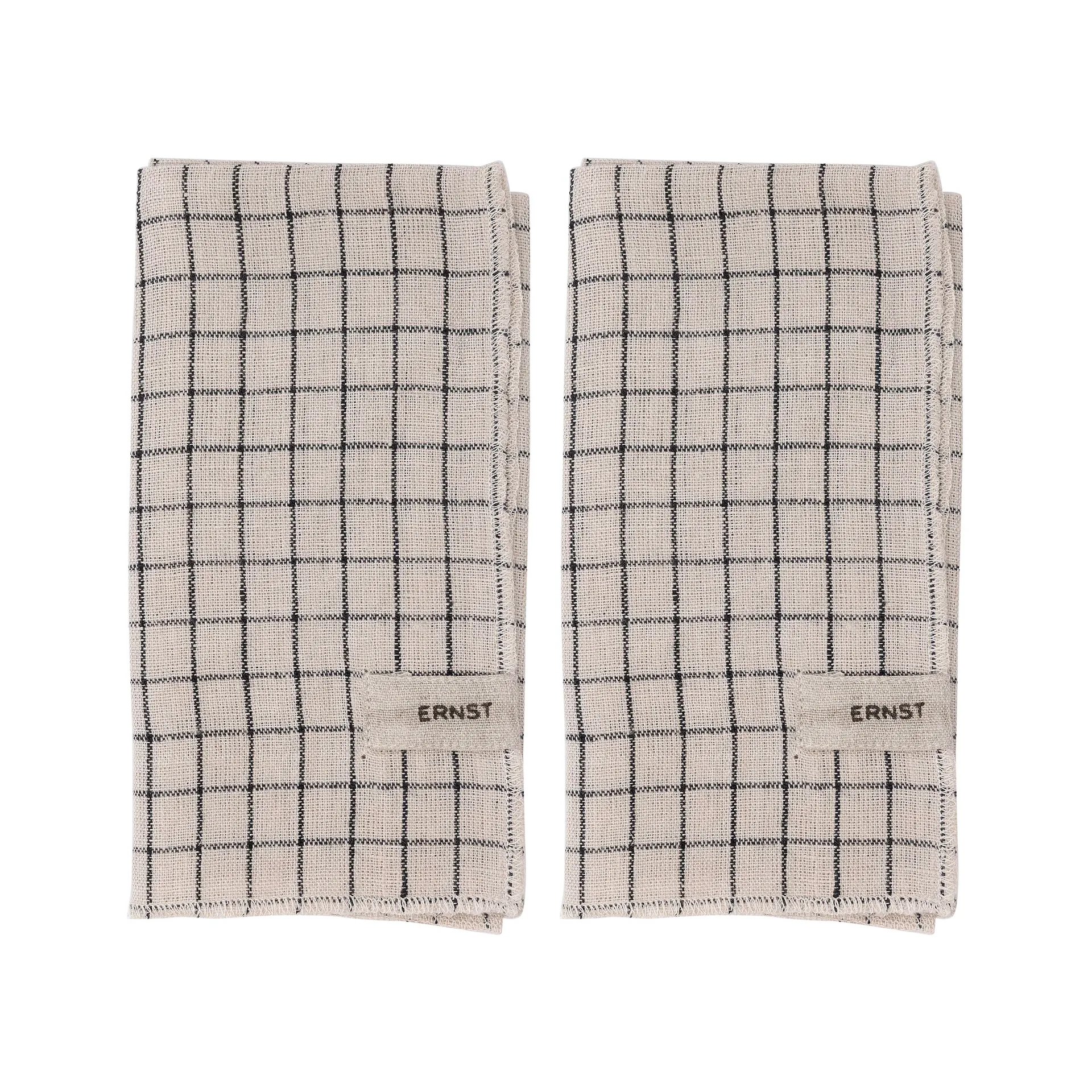Ernst servetten 2-pack geruit 40x40 cm, Zwart-beige ERNST