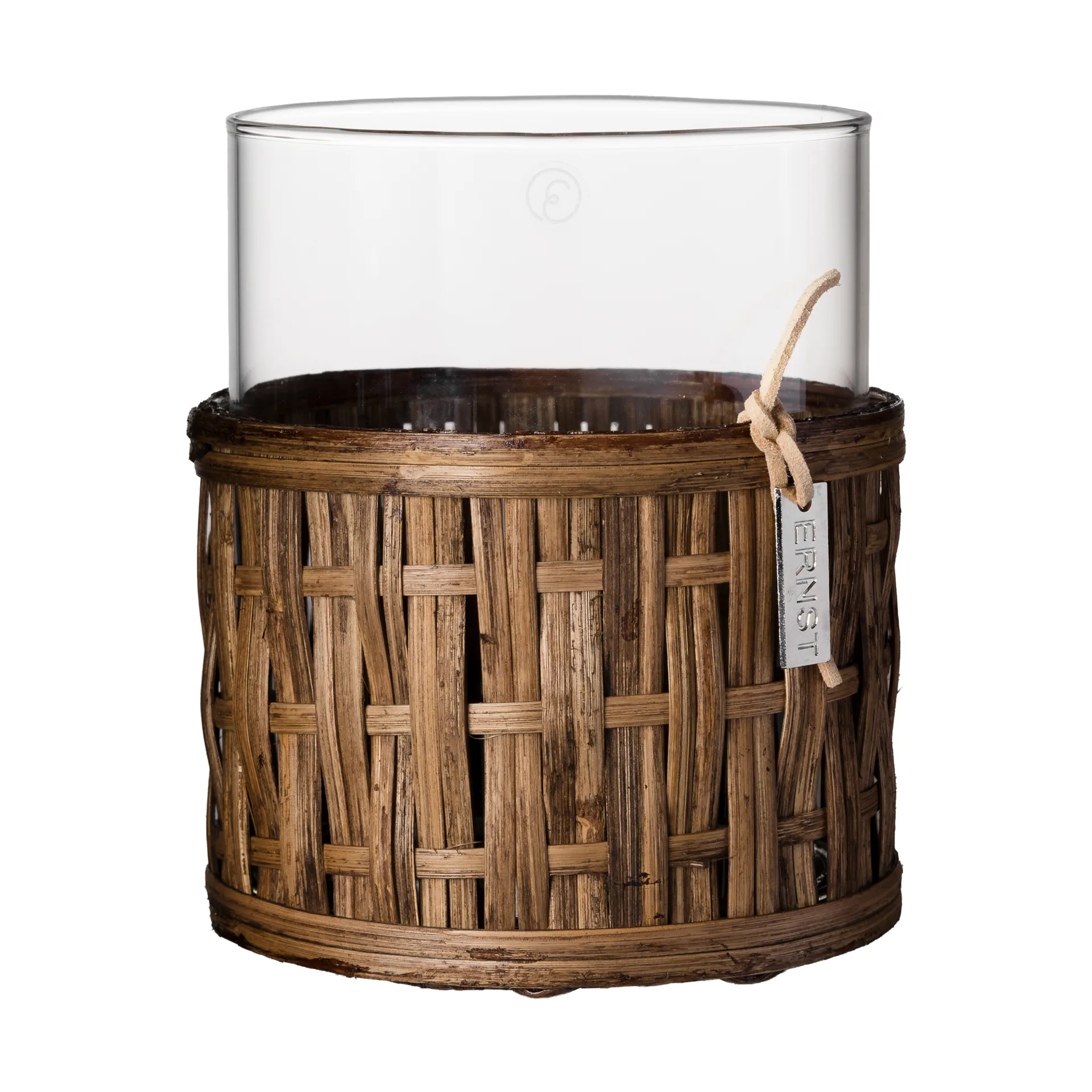 Ernst vaas/lantaarn in mand, Donkerbruin, Ø10x12 cm ERNST