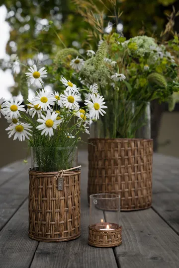 Ernst vaas/lantaarn in mand - Donkerbruin, Ø7x8,5 cm - ERNST