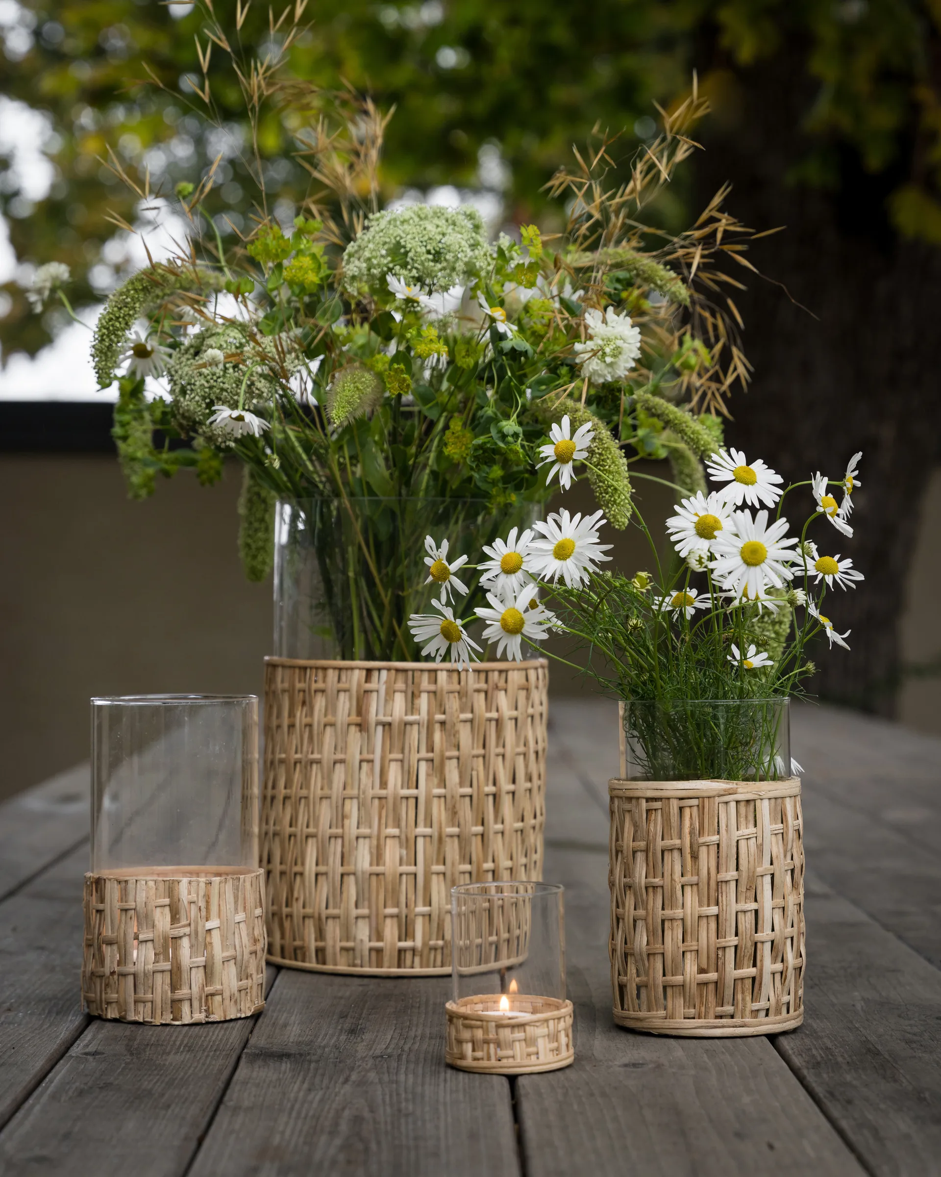 Ernst vaas/lantaarn in mand, Naturel, Ø10x18 cm ERNST