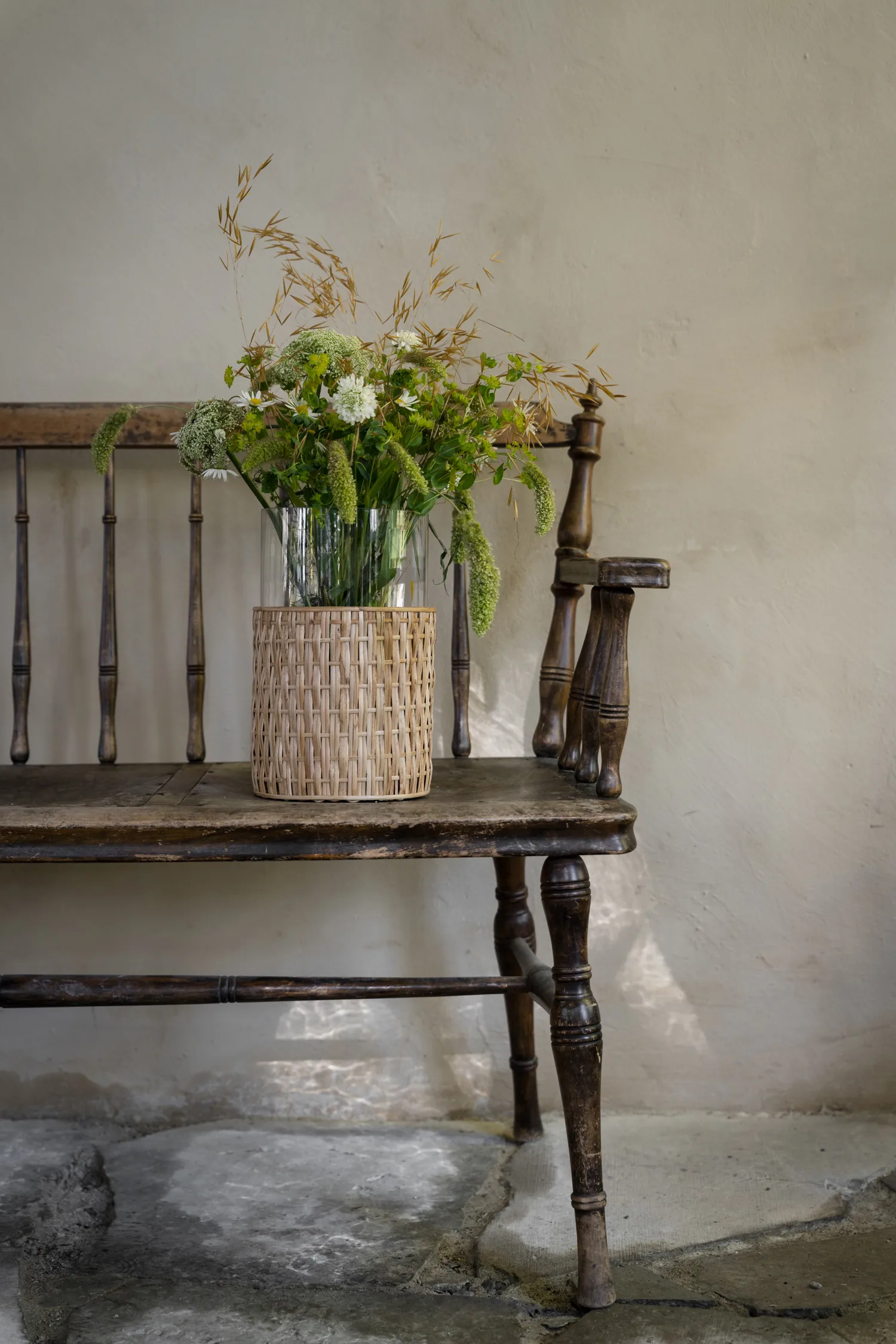 Ernst vaas/lantaarn in mand, Naturel, Ø18x30 cm ERNST