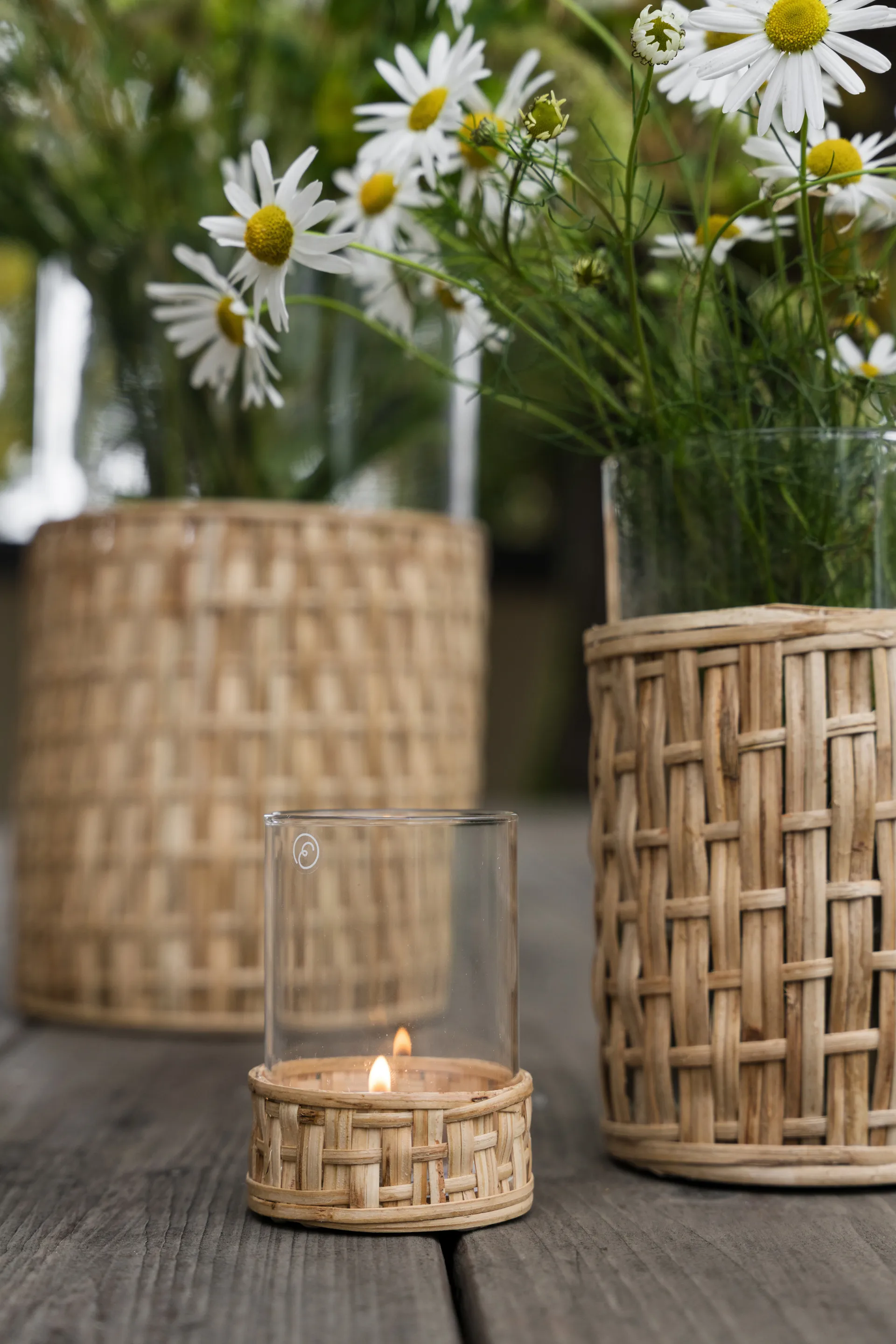 Ernst vaas/lantaarn in mand, Naturel, Ø7x8,5 cm ERNST