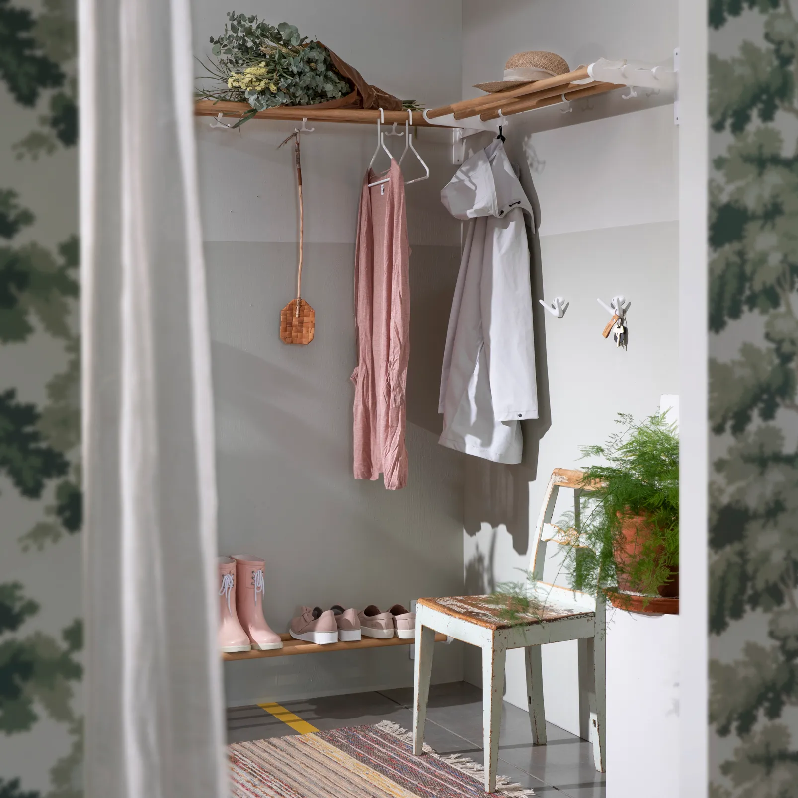 Nostalgi hoeden-/schoenenplank, eiken-wit Essem Design