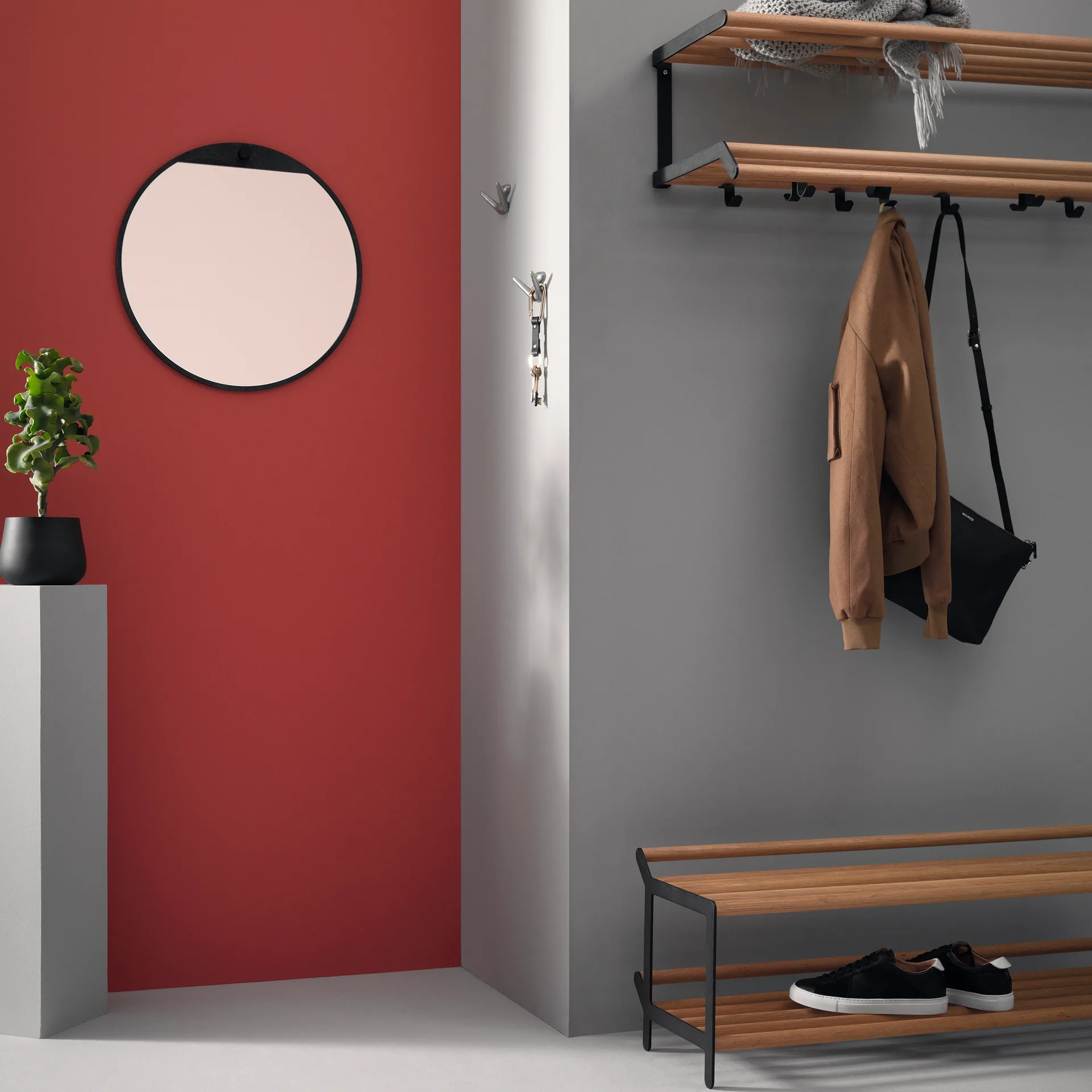 Tamburin schoenenrek 100 cm, Eikenhout-zwart Essem Design