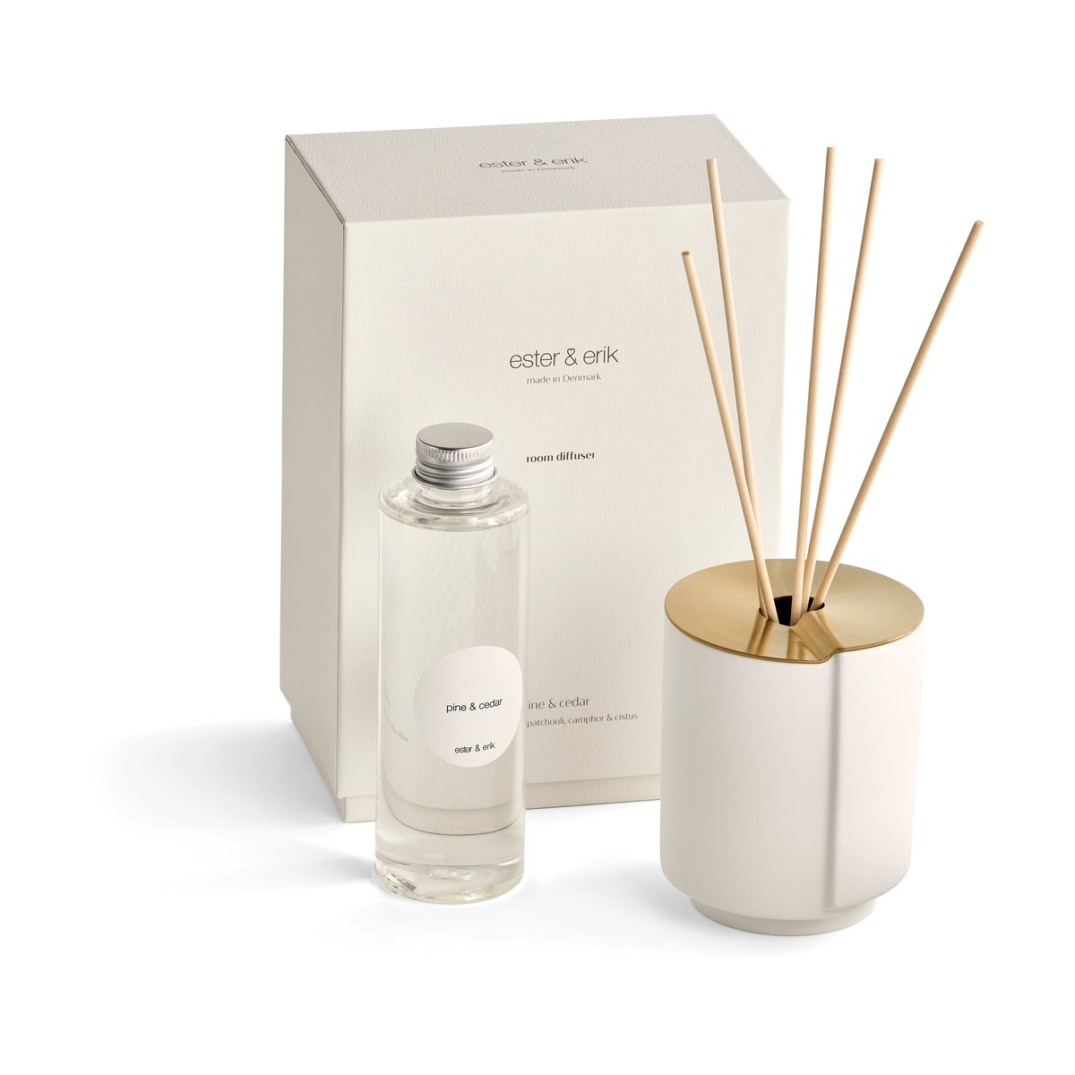 ester & erik geurstokjes Pine & cedar | Scandinavisch Interieur | Geurkaarsen & aroma diffusers | Wit