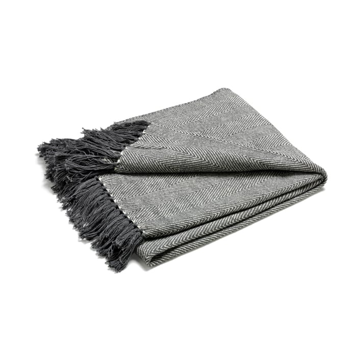 Etol Design Fishbone plaid grijs | Scandinavisch Interieur | Katoenen dekens & spreien | Grijs