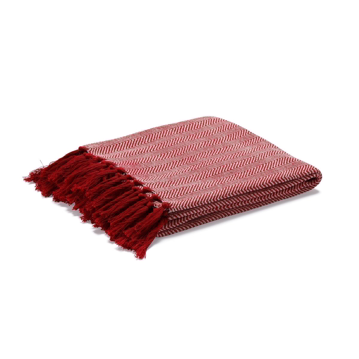 Etol Design Fishbone plaid rood | Scandinavisch Interieur | Katoenen dekens & spreien | Beige
