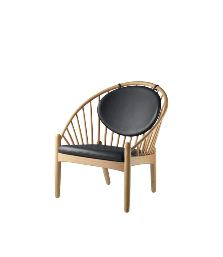 J166 Jørna stoel, Oak nature lacquered-black leather FDB Møbler