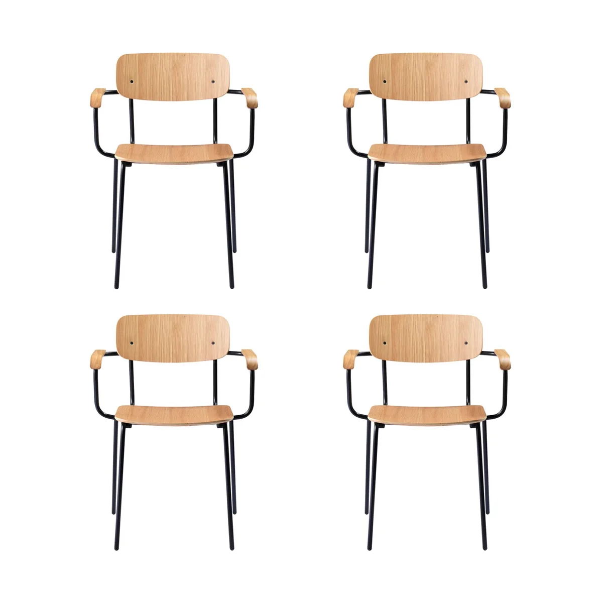J183 Holmen armstoel 4-pack, Eikenfineer-zwarte poten FDB Møbler