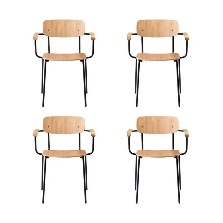 J183 Holmen armstoel 4-pack - Eikenfineer-zwarte poten - FDB Møbler