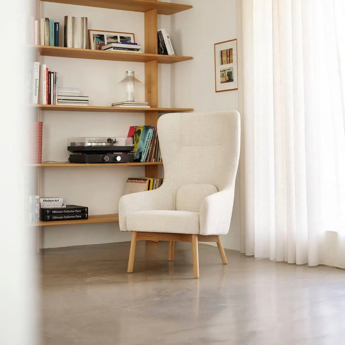 L35 Gesja Wing Chair Fauteuil, Beige-gelakt eiken FDB Møbler