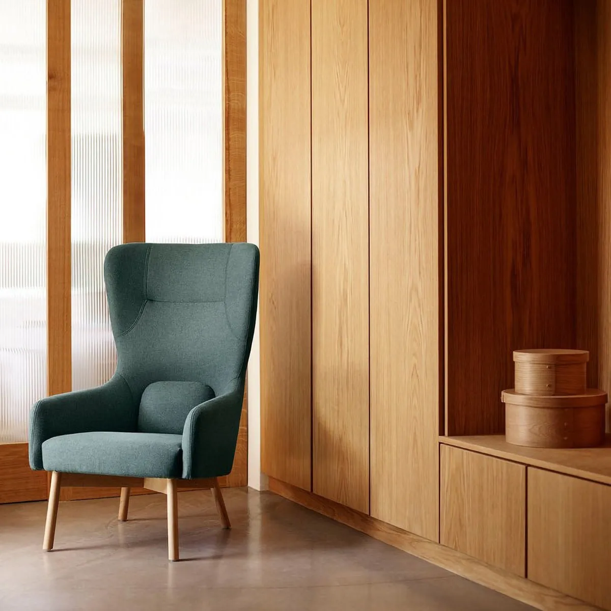L35 Gesja Wing Chair Fauteuil, Groen-gelakt eiken FDB Møbler