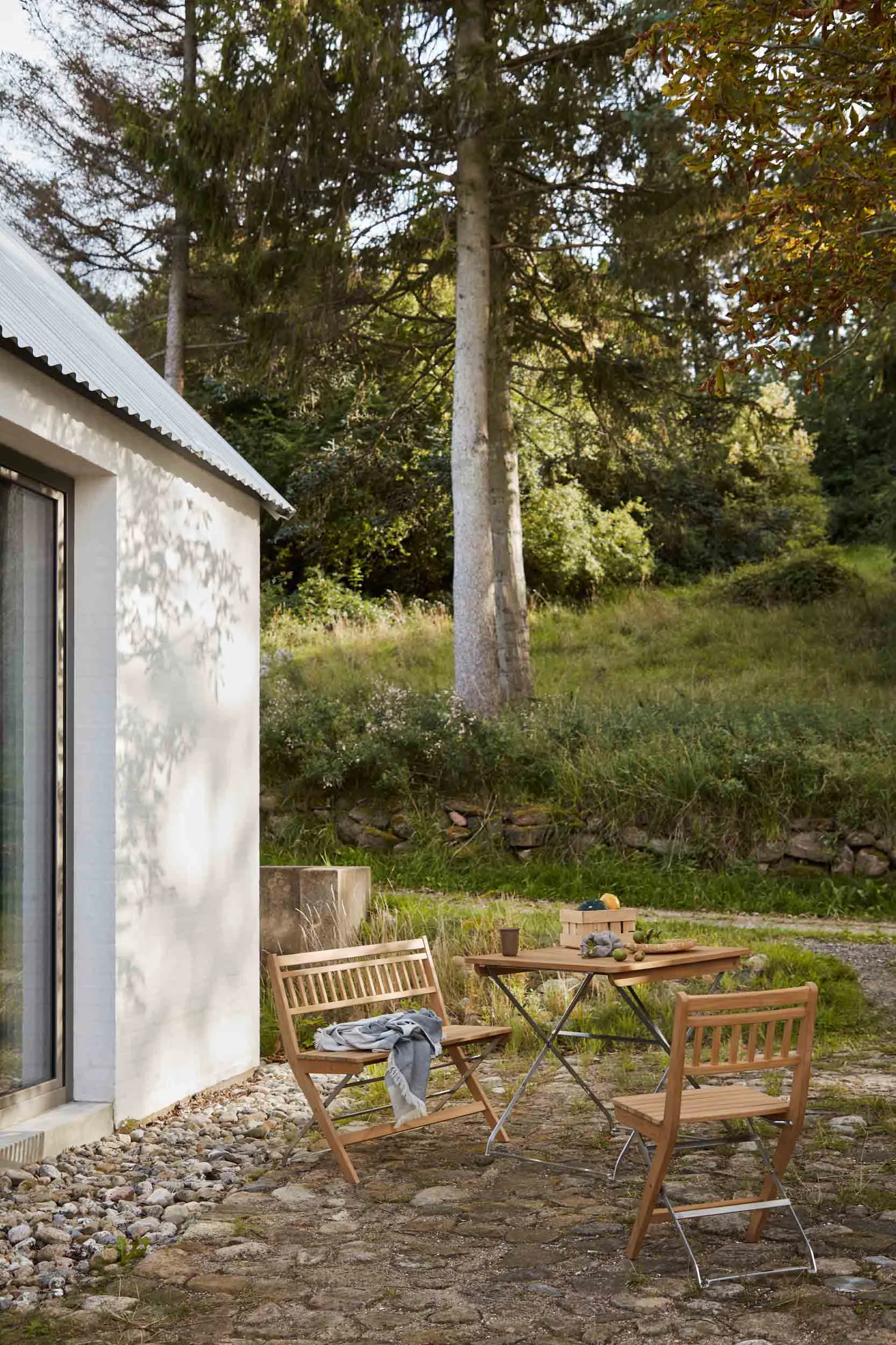 M26 Lilleø balkon tafel, Teak-roestvrij staal FDB Møbler