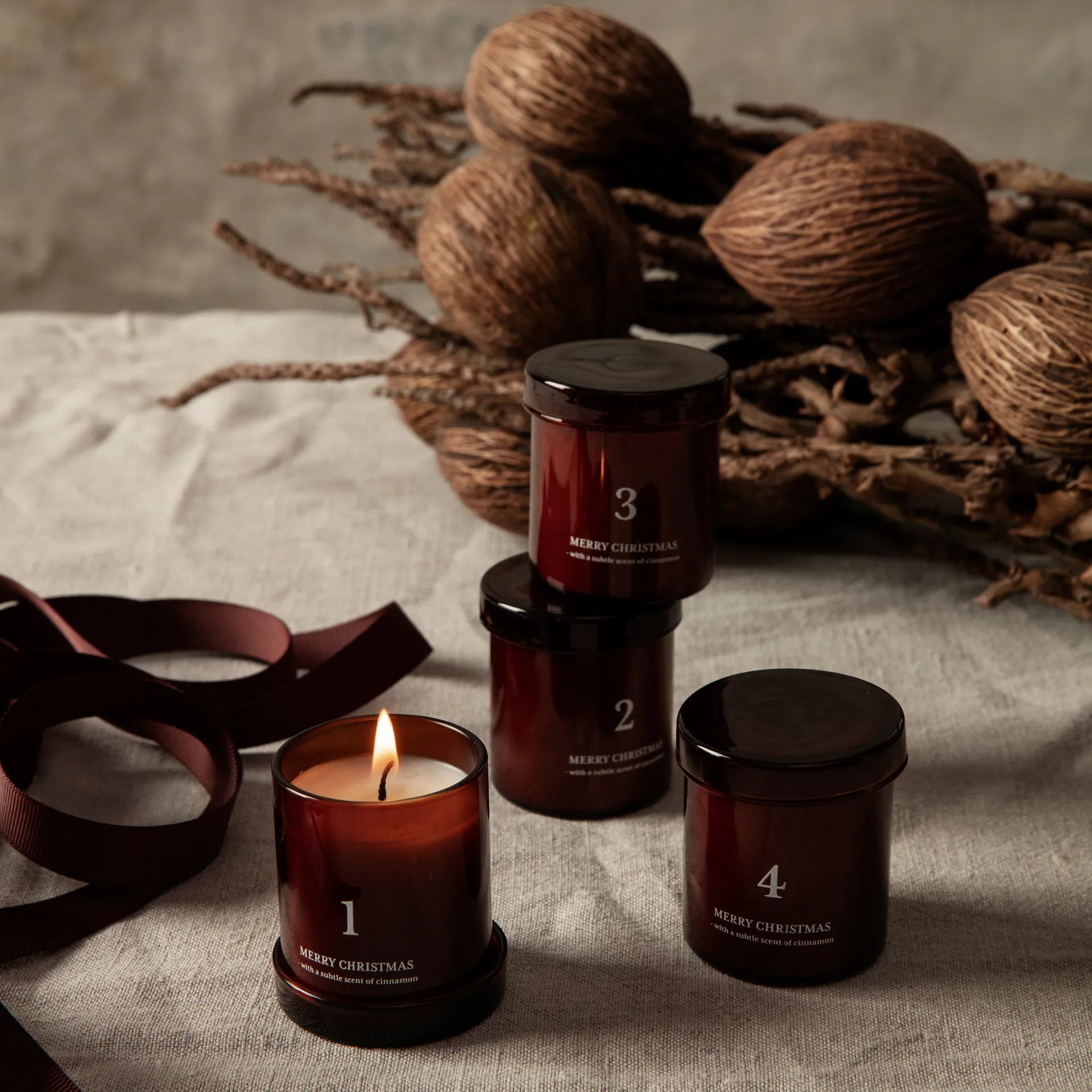 Adventskaars met geur 4-pack, Roodbruin Ferm Living