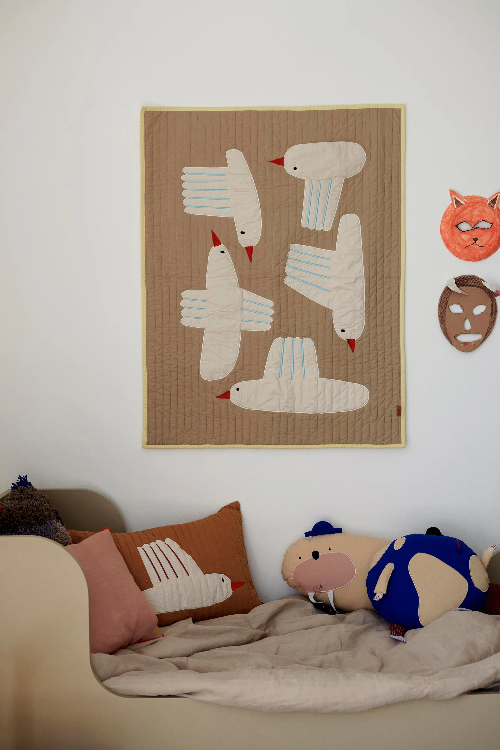 Bird doorgestikte deken, Beige Ferm Living