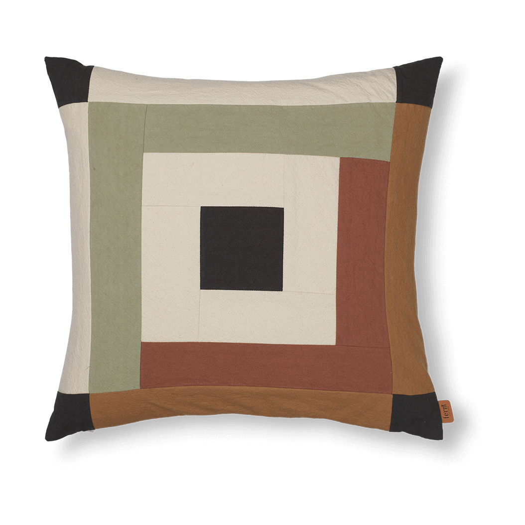 Ferm Living Border patchwork kussenhoes 50x50 cm Dark sage-red brown