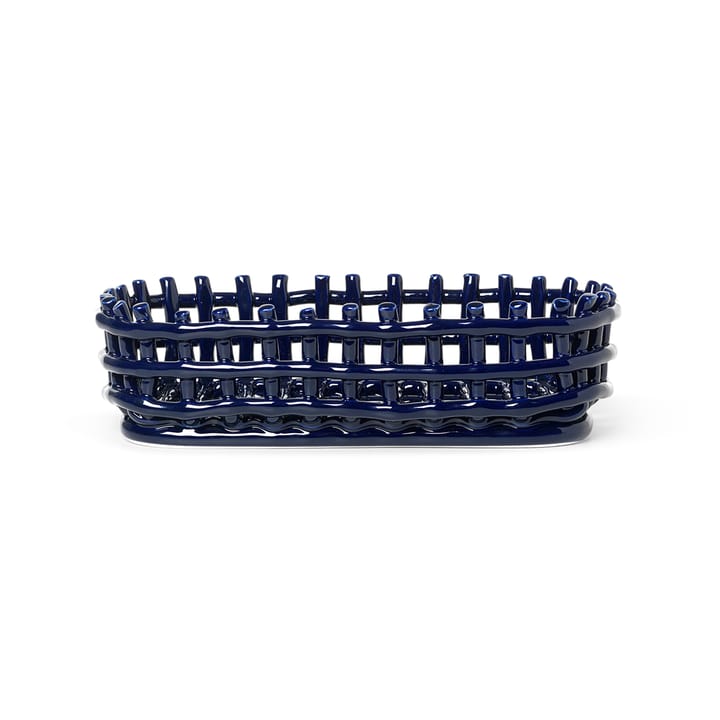 Ceramic gevlochten mand ovaal 15x30 cm - Blauw - Ferm Living