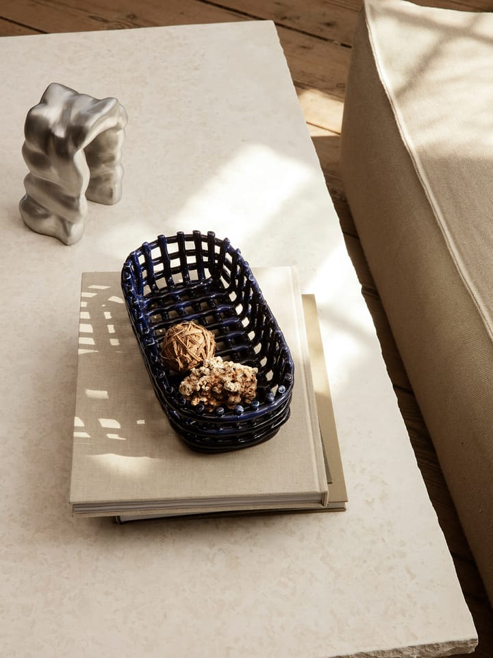 Ceramic gevlochten mand ovaal 15x30 cm, Blauw Ferm Living