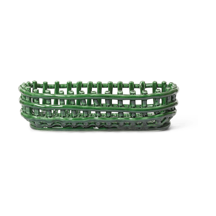 Ceramic gevlochten mand ovaal 15x30 cm - Emerald Green - Ferm Living