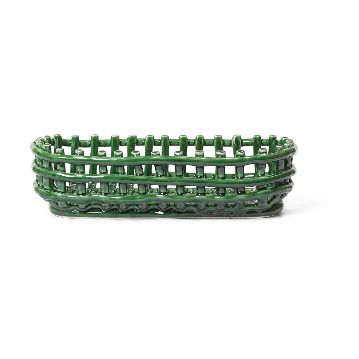 Ferm Living Ceramic gevlochten mand ovaal 15x30 cm Emerald Green
