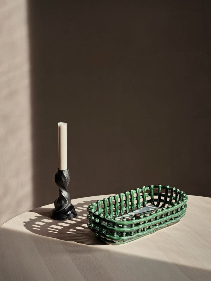 Ceramic gevlochten mand ovaal 15x30 cm, Emerald Green Ferm Living