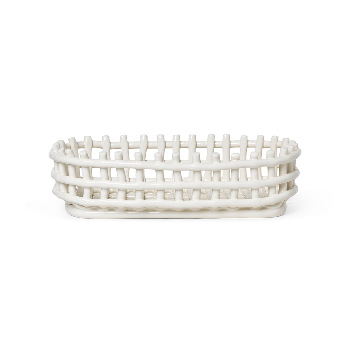 Ferm Living Ceramic gevlochten mand ovaal 15x30 cm Off white