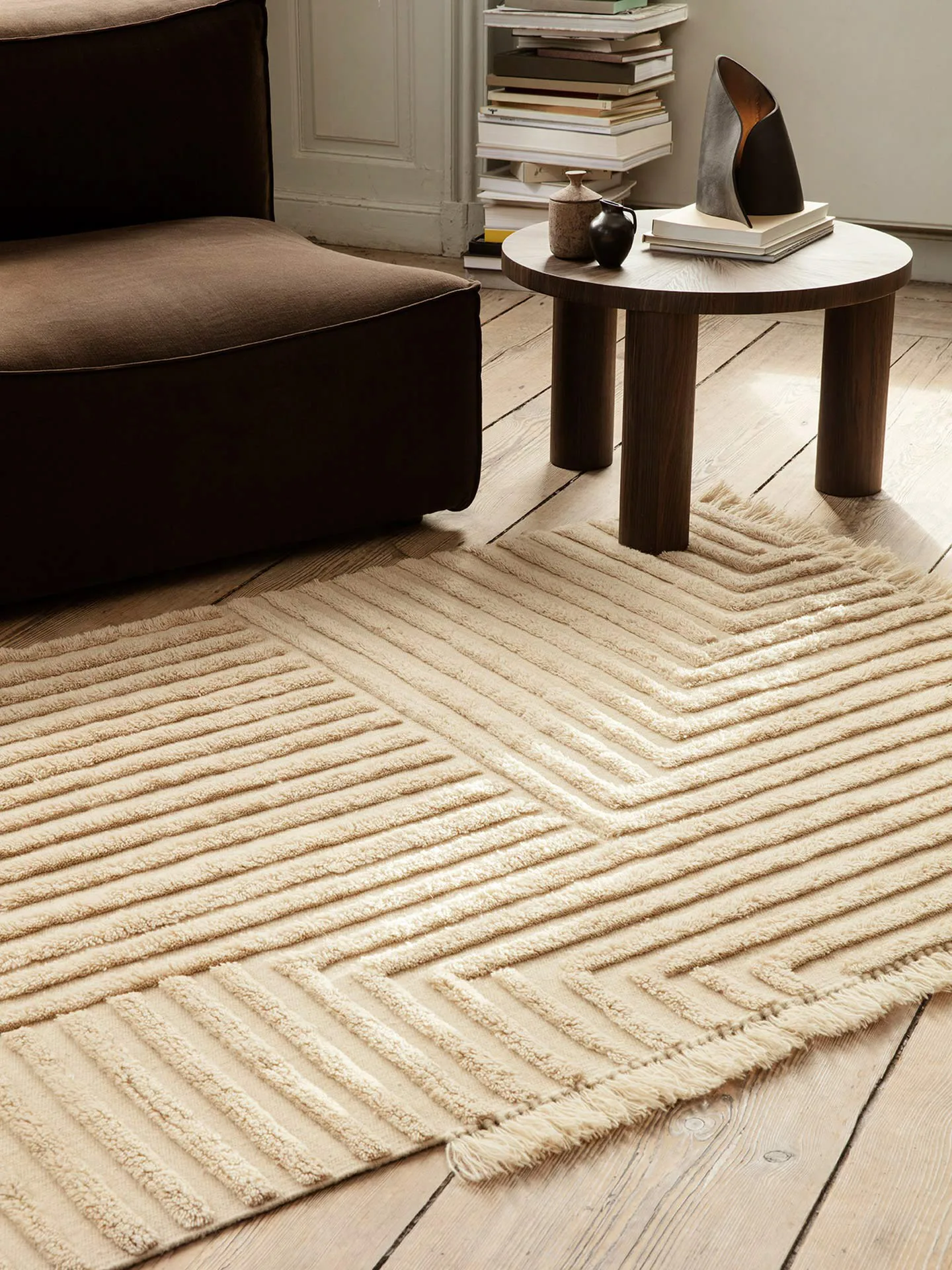 Crease wollen vloerkleed 140x200 cm, Light Sand Ferm Living