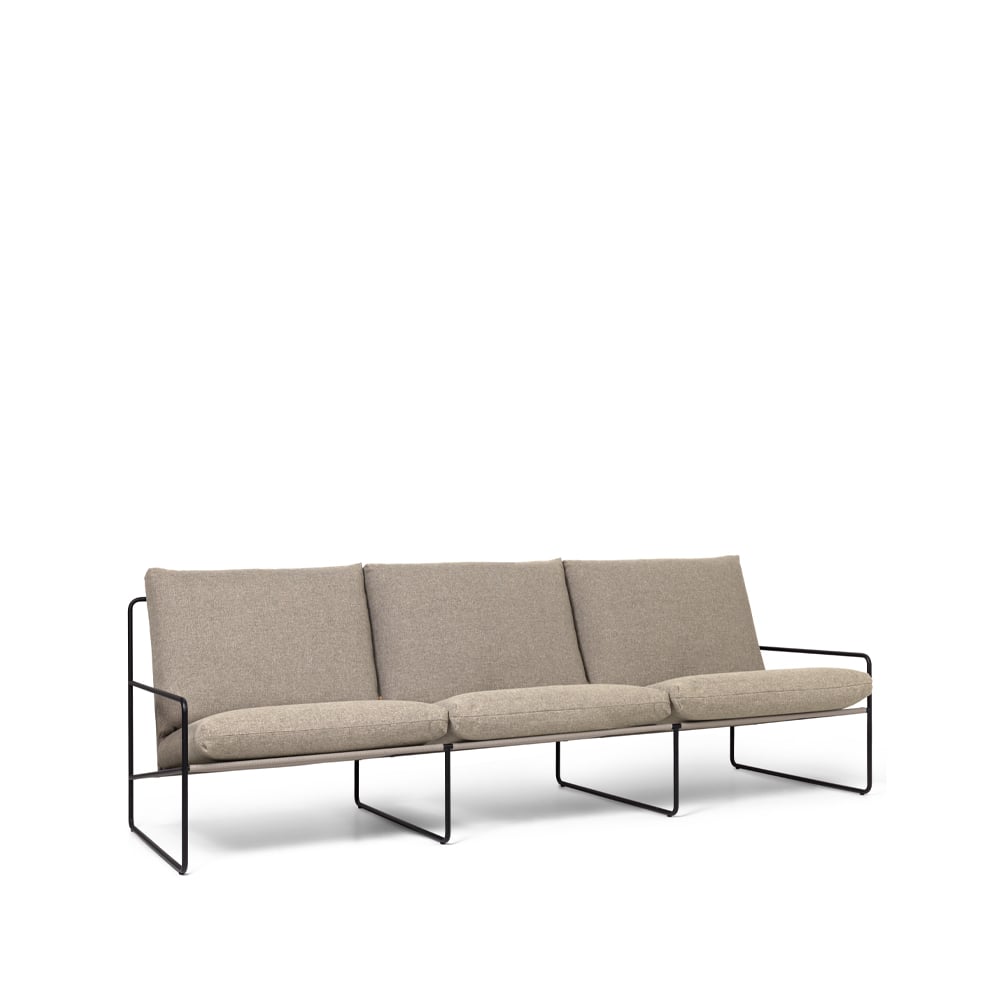Ferm Living Desert driezitsbank stof dark sand, zwart frame