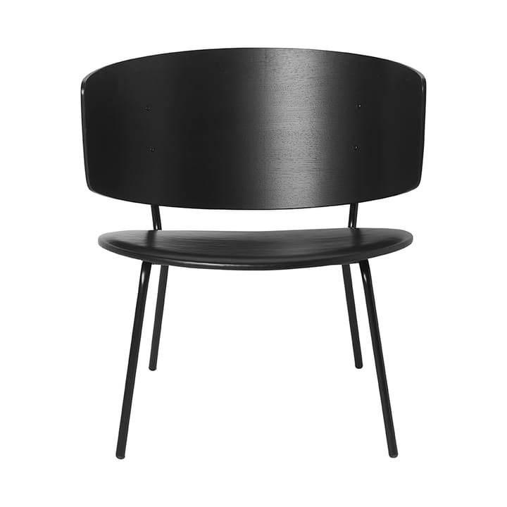 Herman loungestoel met gestoffeerde zitting - zwart met leren zitting - Ferm LIVING