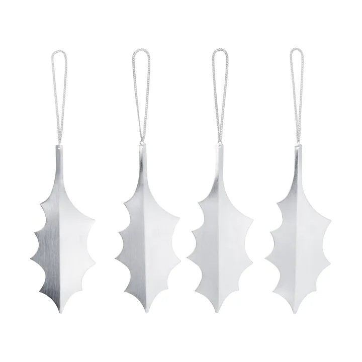 Holly leaf decoratiehanger 13,5 cm 4-pack - Zilverkleurig - Ferm Living