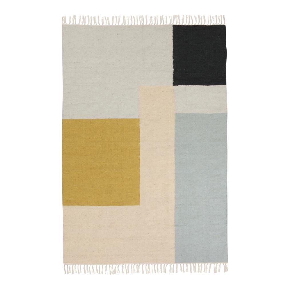 Ferm Living Kelim vloerkleed groot vierkanten | Scandinavisch Interieur | Wollen vloerkleden | Grijs