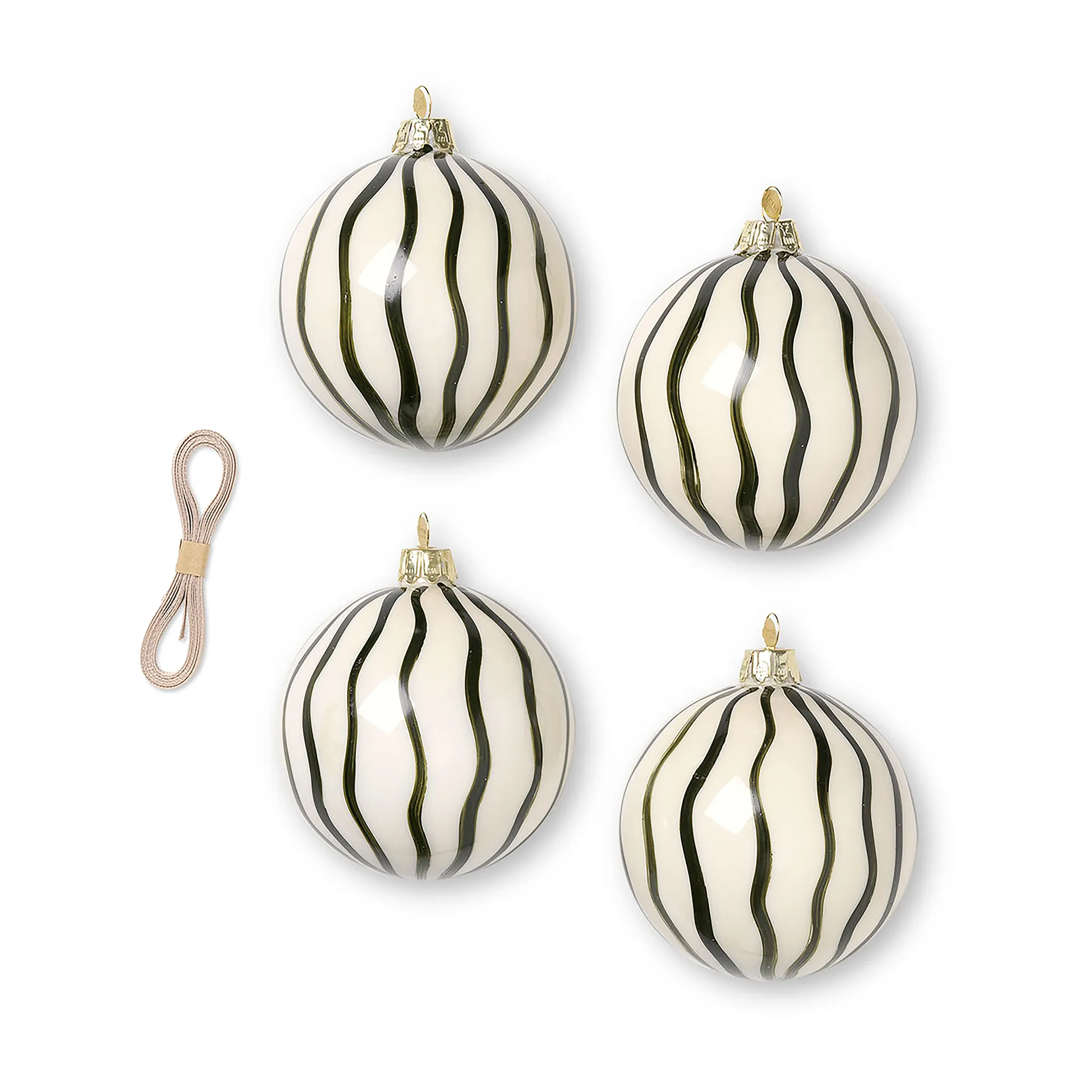 Lines kerstballen Ø8 cm 4-pack, Groen Ferm Living