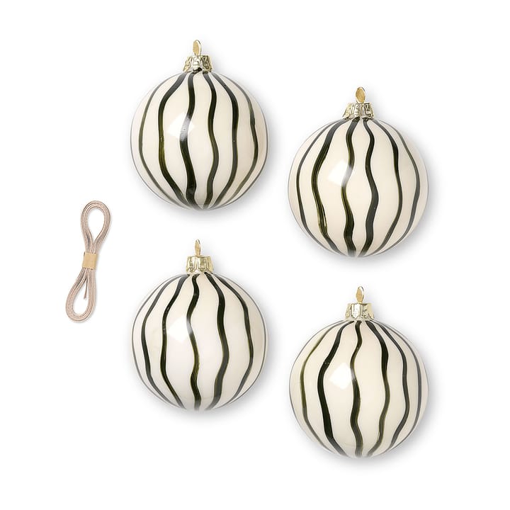 Lines kerstballen Ø8 cm 4-pack, Groen Ferm Living
