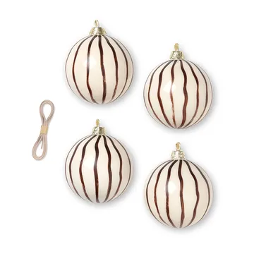 Lines kerstballen Ø8 cm 4-pack - Rood-bruin - Ferm Living