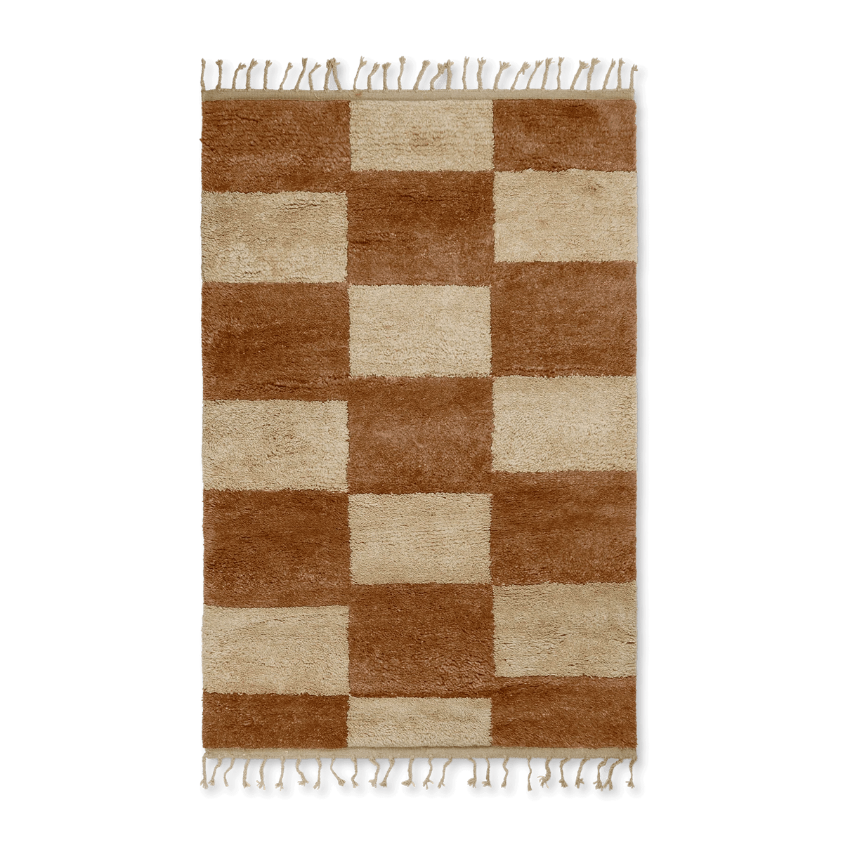 ferm LIVING Mara handgeknoopt tapijt 120x180 cm Dark Brick-off-white