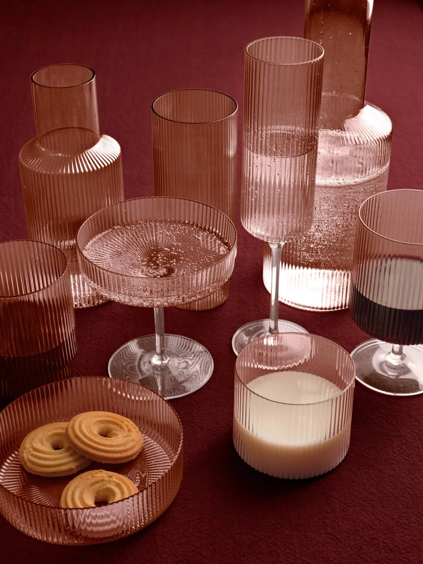 Ripple lage glazen 4-pack, Blush Ferm Living