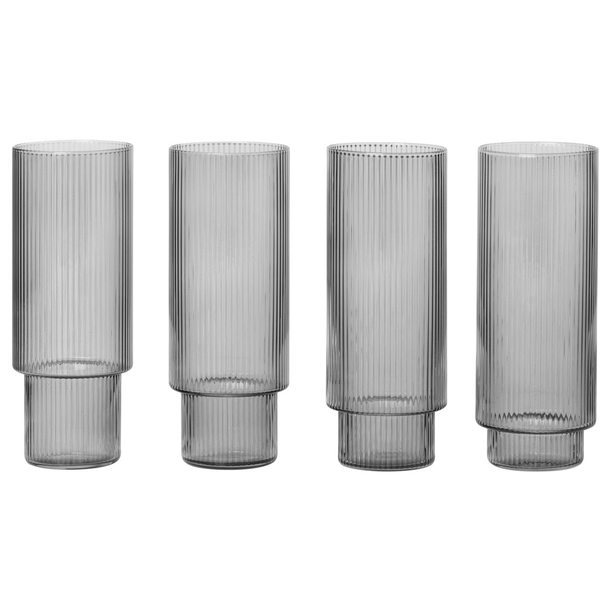 Ferm Living Ripple long drink glas 4-pack grey | Scandinavisch Interieur | Longdrinkglazen | Grijs
