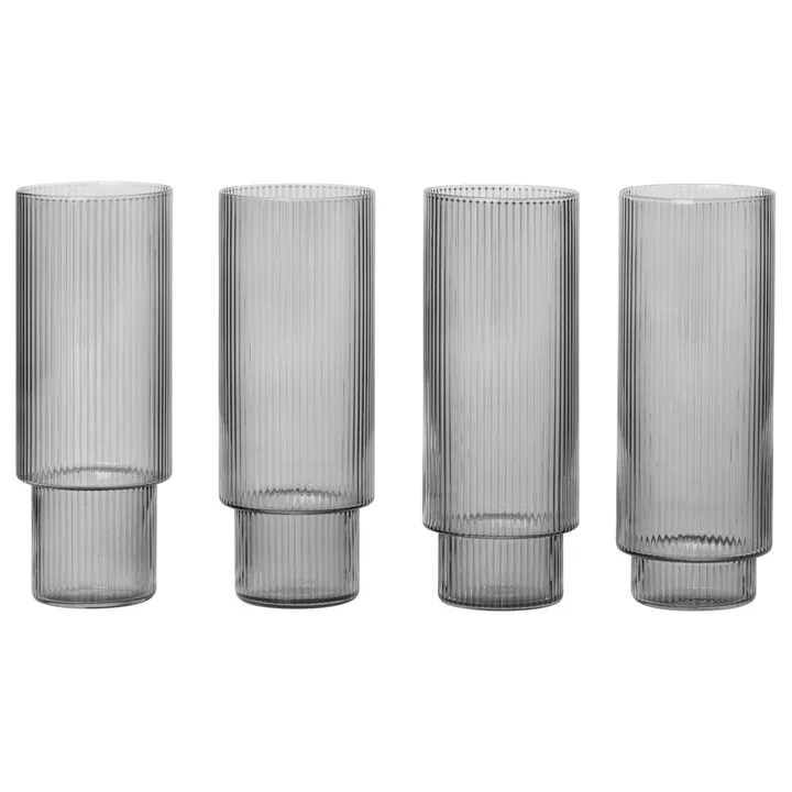 Ripple longdrinkglazen 4-pack - smoked grey - Ferm Living