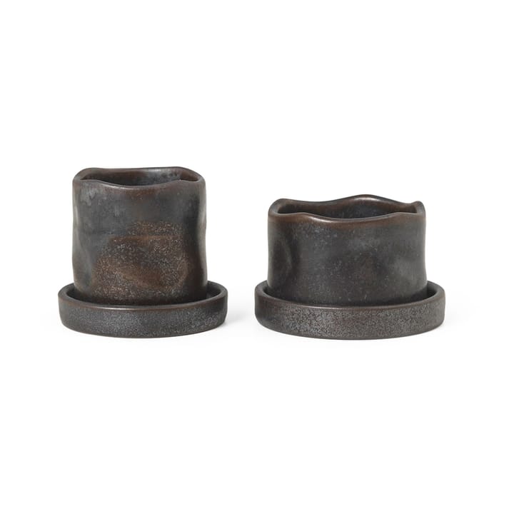 Uneru Mini bloempot met schotel 2-delig - Black - ferm LIVING