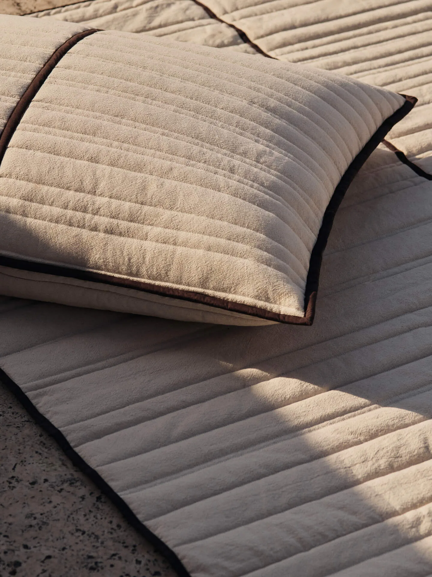 Vari doorgestikt kussen 60x80 cm, Natural-dark chocolate Ferm Living