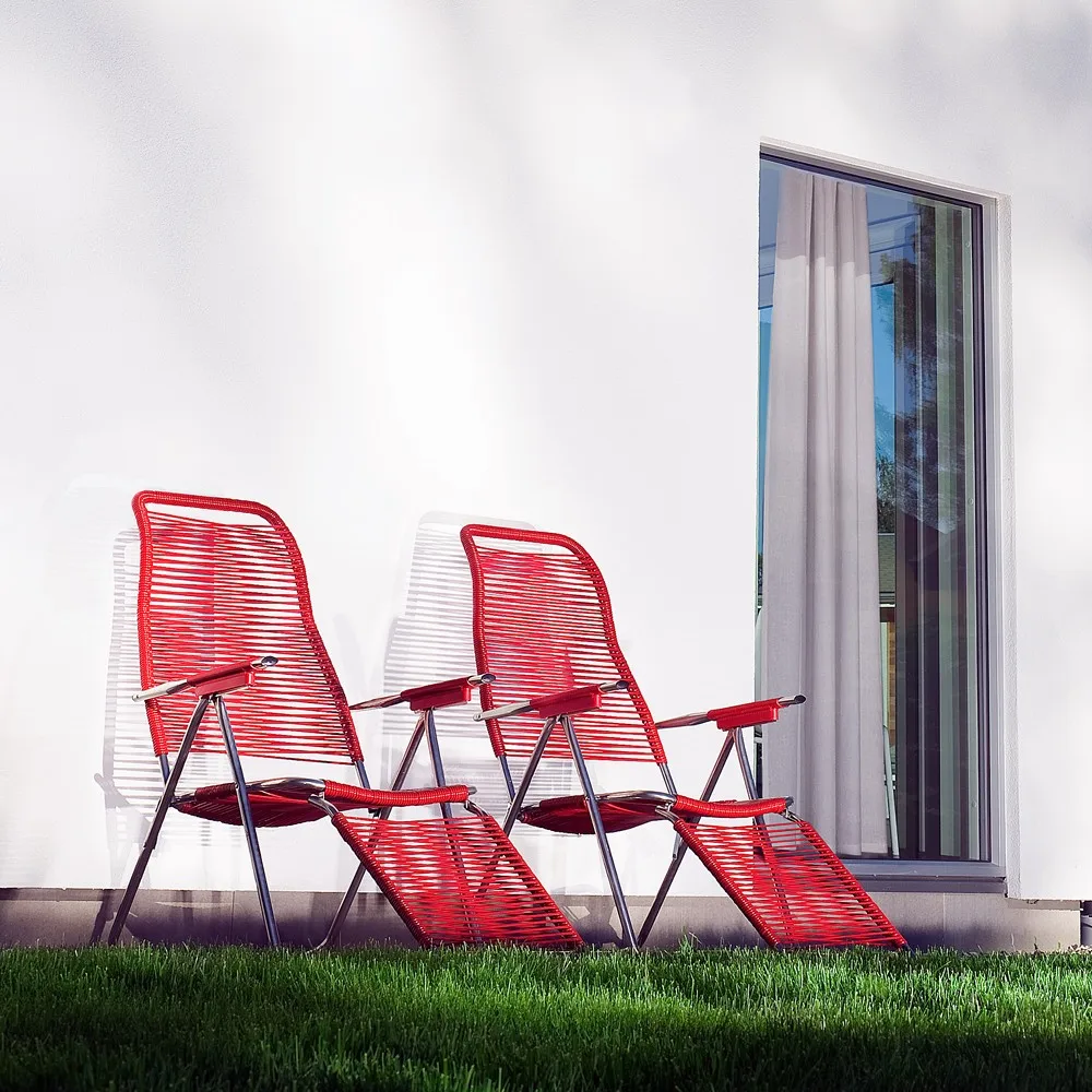 Spaghetti ligstoel met voetensteun, Rood Fiam